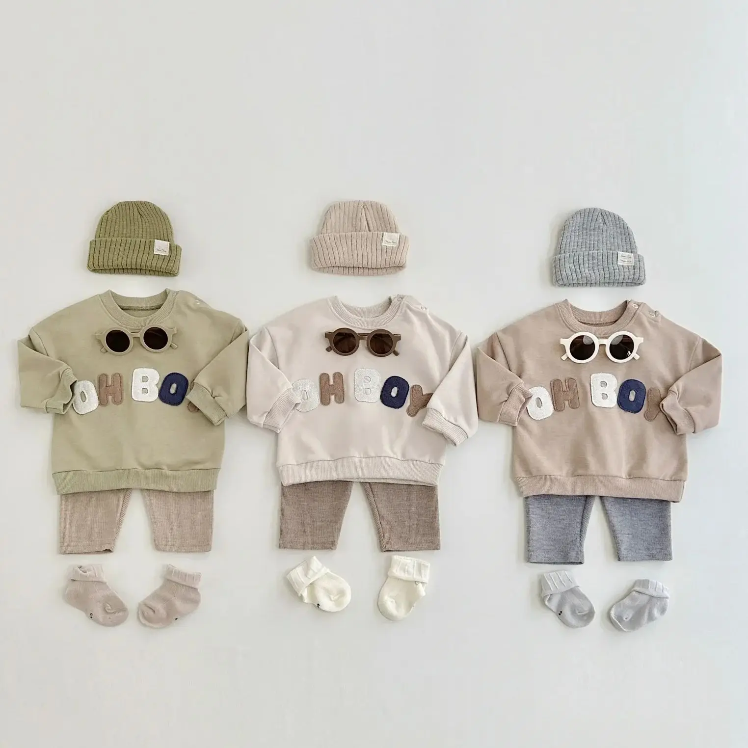 0-24M Baby Boy Clothes Set Newborn Infant Autumn Spring Letter Patch Outfits Tops Pants Casual Infant Clothing