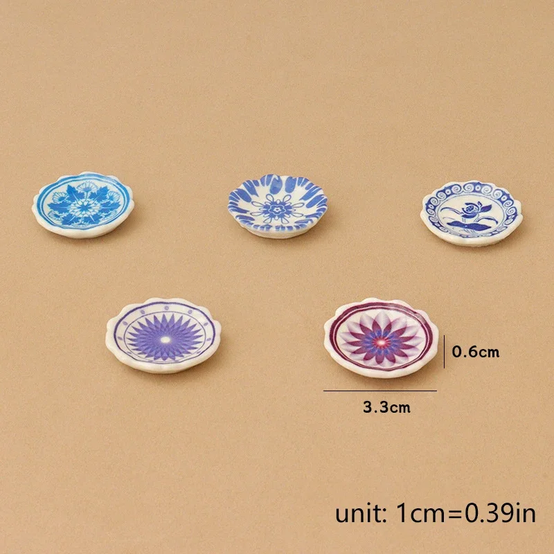 5Pcs 1:12 Dollhouse Miniature Dining Plates Doll Home Simulation Kitchen Tableware Accessories Dolls House Scene Decor Toy