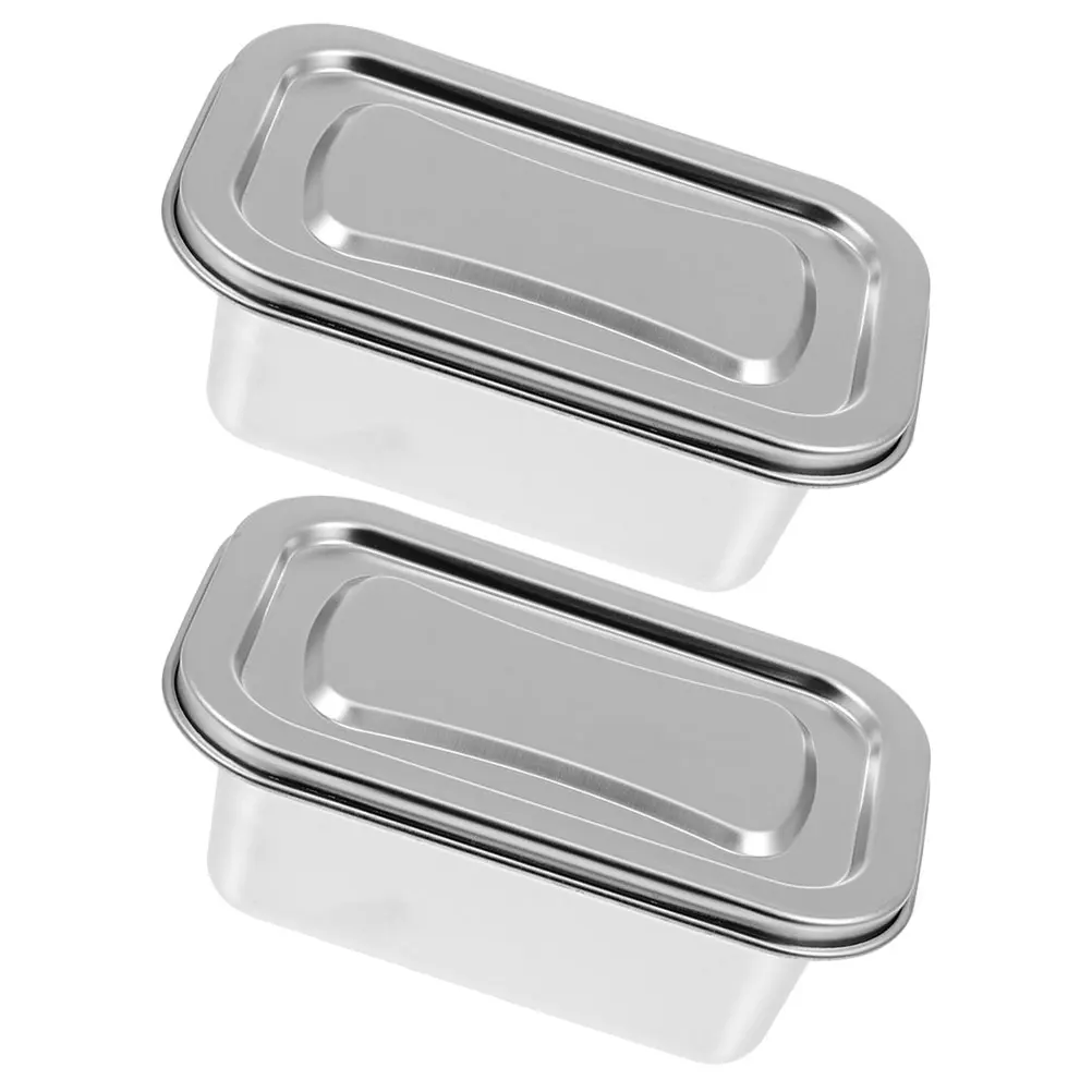 

2pcs Stainless Steel Refrigerator Storage Box Set Square Food Sealing Containers Ice Cream Tub Silver Keeping Lunch