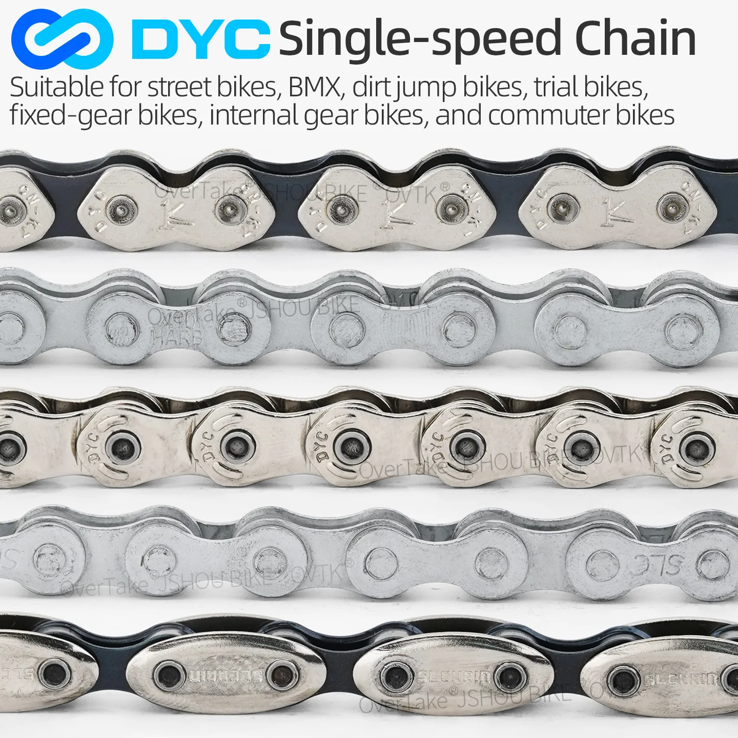 Cadena de bicicleta DYC de marcha única 1/2 "x 1/8" 112 eslabones a prueba de herrumbre/resistente al desgaste/fuerza para BMX/salto de suciedad/engranaje fijo/pista/procesador de bicicleta