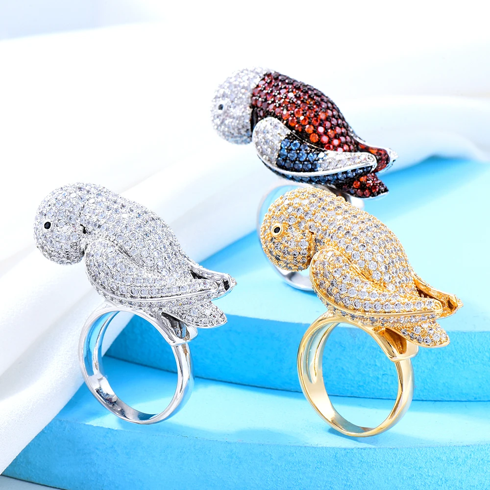 GODKI 2025 Trendy Parrot Charms Cubic Zircon Statement Ring for Women Finger Rings Beads Charm Ring Bohemian Beach Jewelry