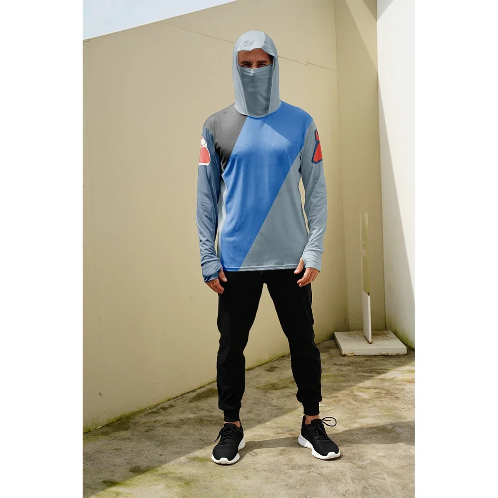 Men Women Hooded Long Sleeve Fishing Jersey Built In Face Mask Outdoor Sun Protection Summer Angling Graphic Tops