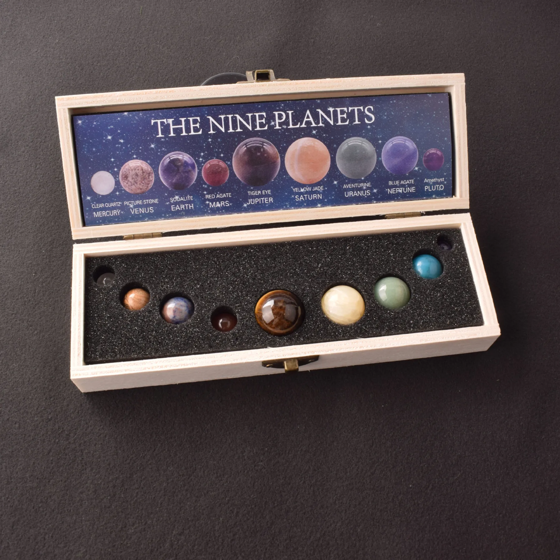 Natural Crystal Nine Planets System Model Galaxy Universe Planet Stone Ball Set Astronomy Science Educational Toy Home Decor