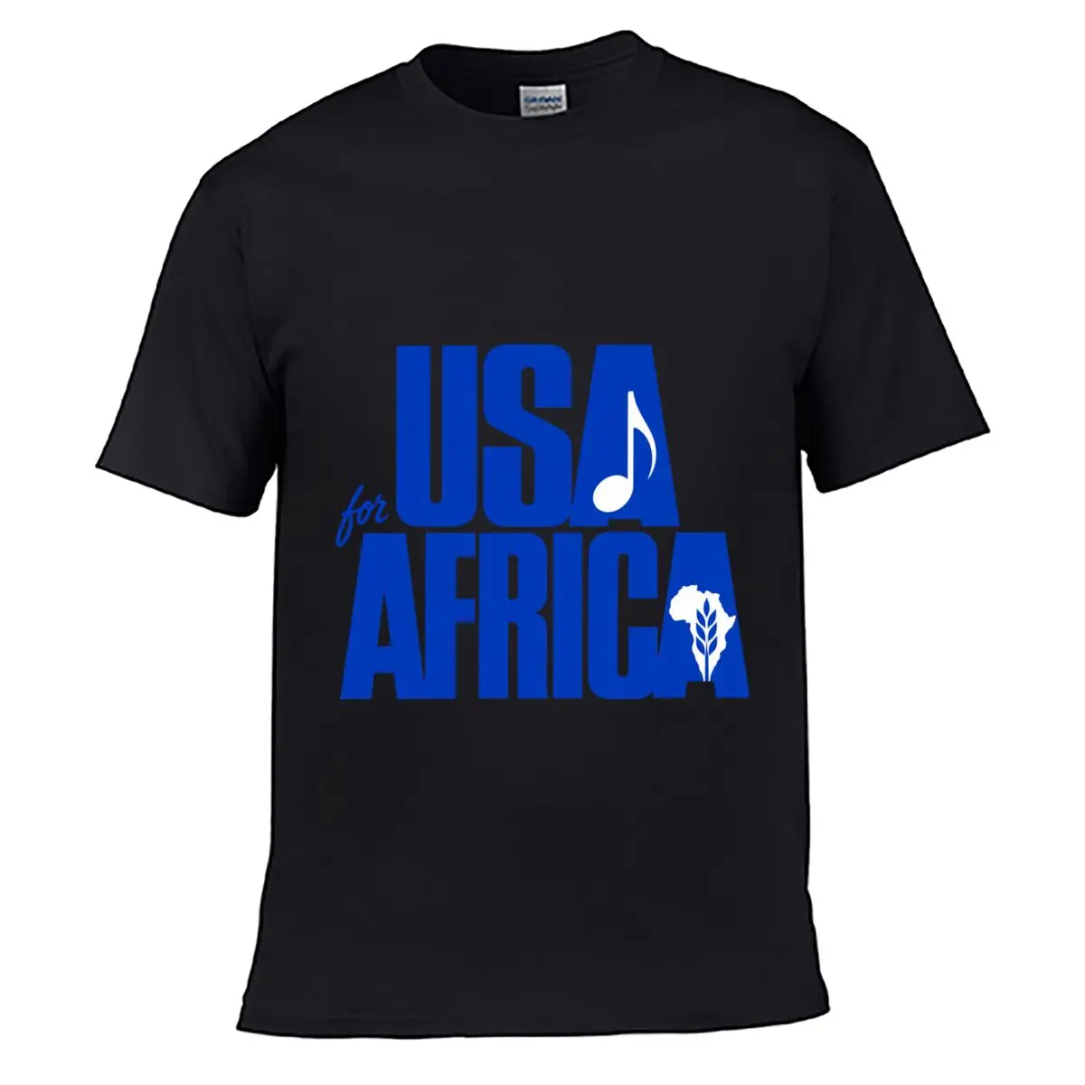 Camiseta Vintage Holgada con Efecto Desgastado y Tipografía 'USA For Africa Charity' en Color Lo Solid