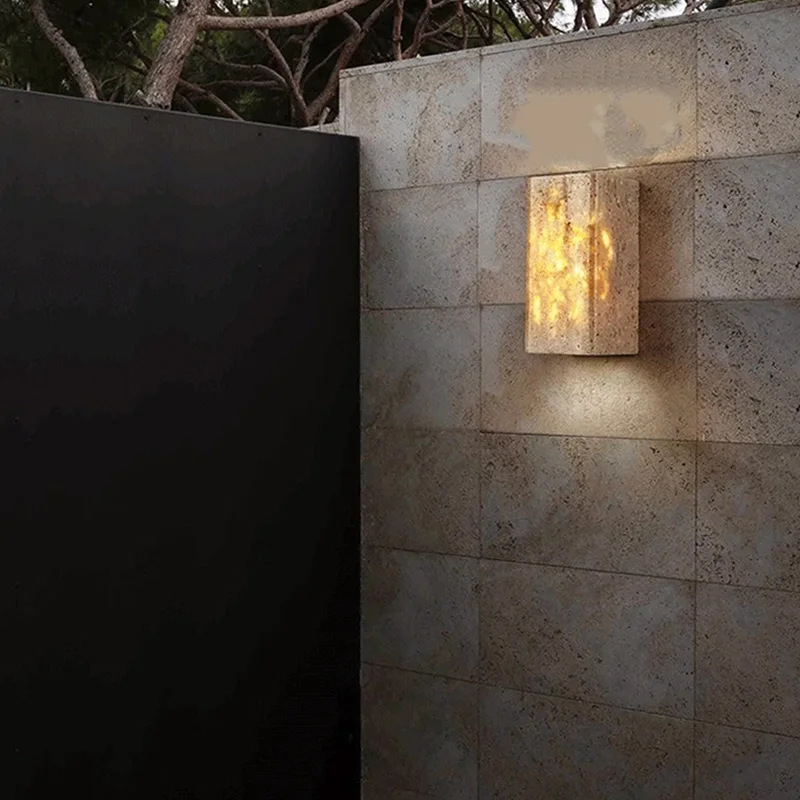 

Nordic Natural Stone Wall Lamp Cuboid Travertine LED Sconce 3000K for Living Room Bedroom Stairs Corridor Atmosphere Lighting