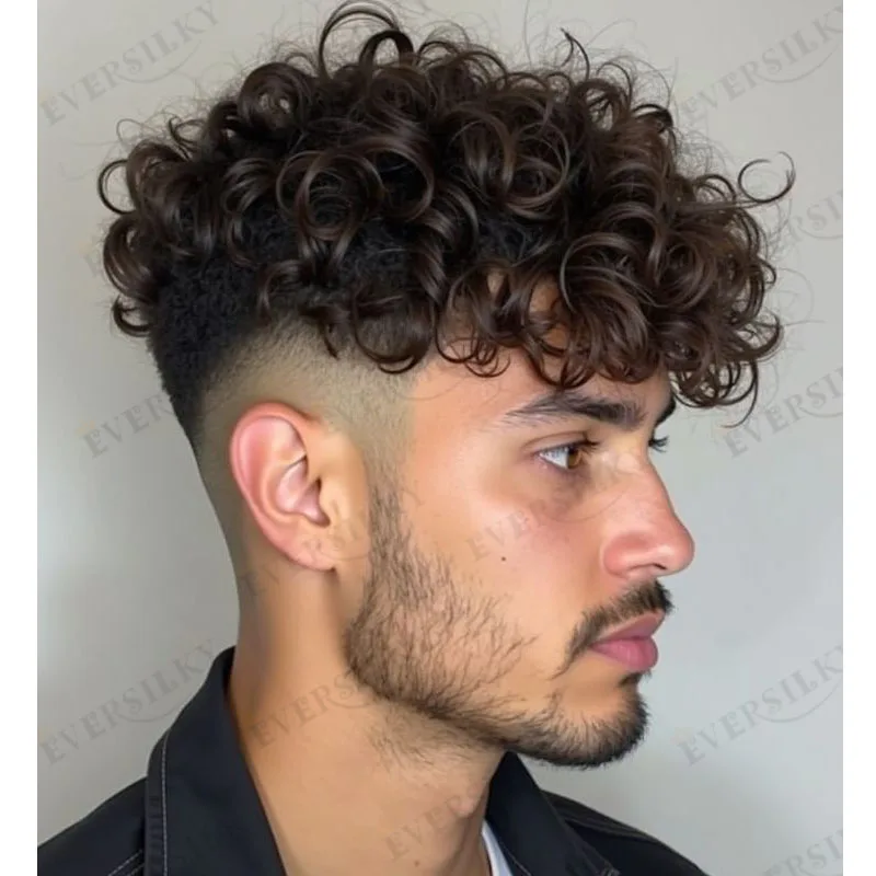 Natural Hairline 24mm Curly Men Human Hair Toupee Q6 Lace Front&PU Base Men Wigs Replacement 1B30 Grey Hair Prosthesis Capillary