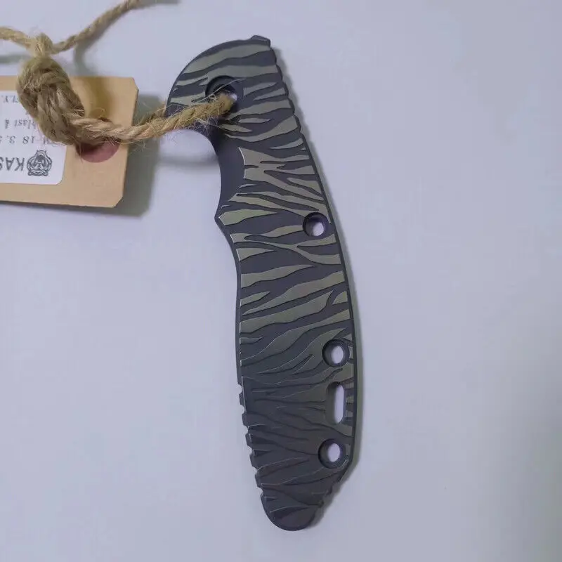 1Pc Custom Made DIY Tiger Stripe Titanium Alloy Patch Patch for Rick Hinderer Knives XM18 3.5 Knives DIY Accessories