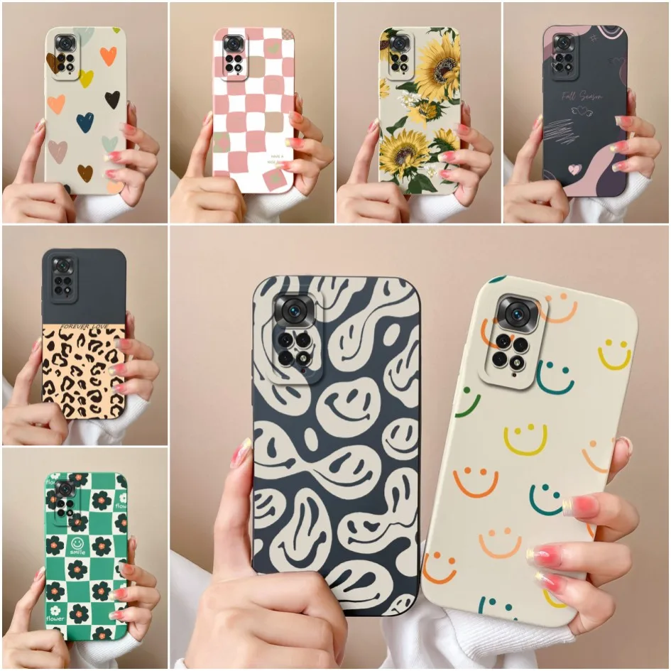 For Xiaomi Redmi Note 11 11S 4G Phone Case Shockproof Liquid Soft Silicone Cover Sunflower Love Heart New For Redmi Note11 Funda