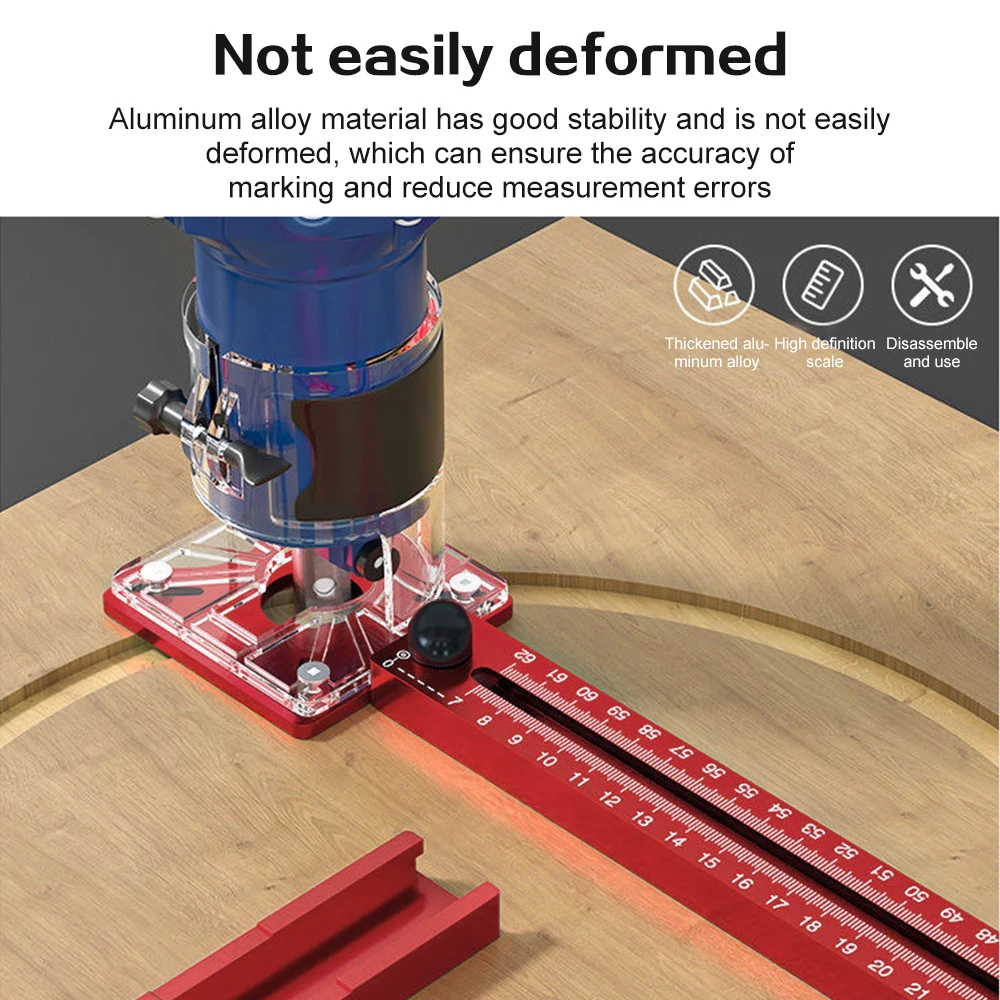 3 in 1 Router penggilingan alur braket pertukangan, alat tambahan bundar pemotong kayu Router aluminium lingkaran Jig