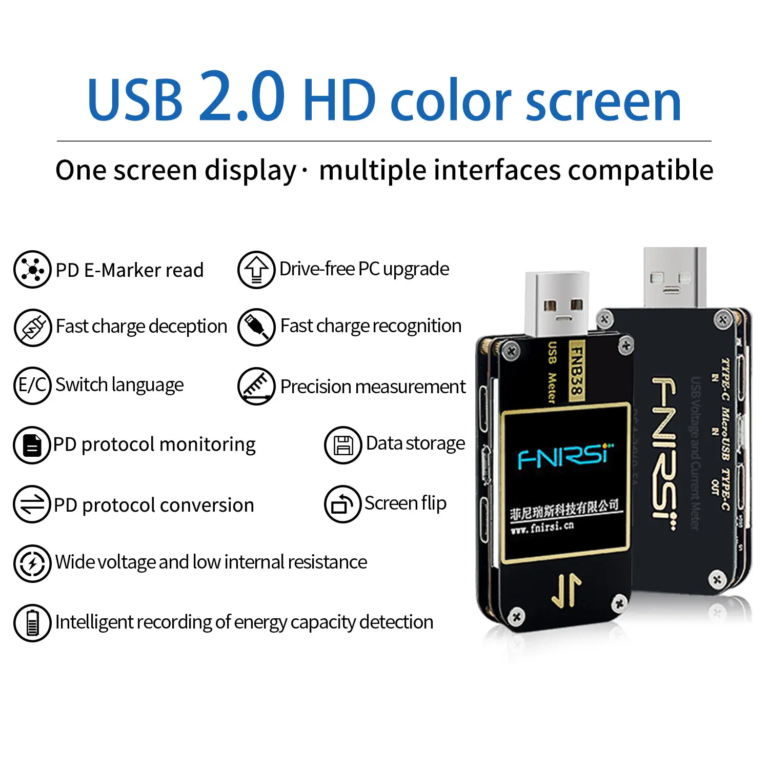 FNB38 Current And Voltage Meter USB Tester QC4+ PD3.0 2.0 PPS Fast Charging Protocol Capacity Test