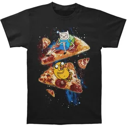 T-shirt à manches courtes pour hommes, T-shirt décontracté pour garçons, Adventure Time, Pizza, Noir, Nouvelle arrivée