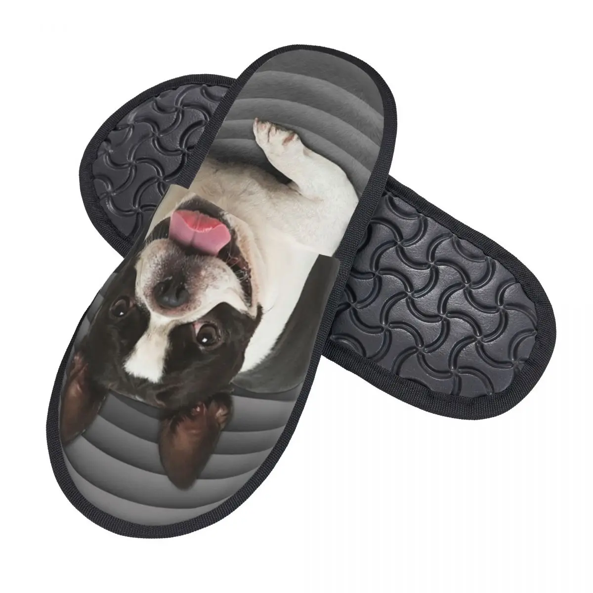 Boston Terrier Guest Slippers for Bathroom Women Custom Print Cute Puppy House Slipper