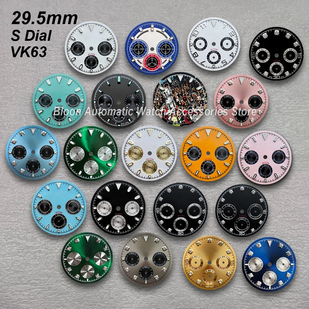 29.5mm DTN Panda S Dial Suitable For VK63 Movement Green/No Luminous High-Quality Diamond Dial Watch Modification Accessories