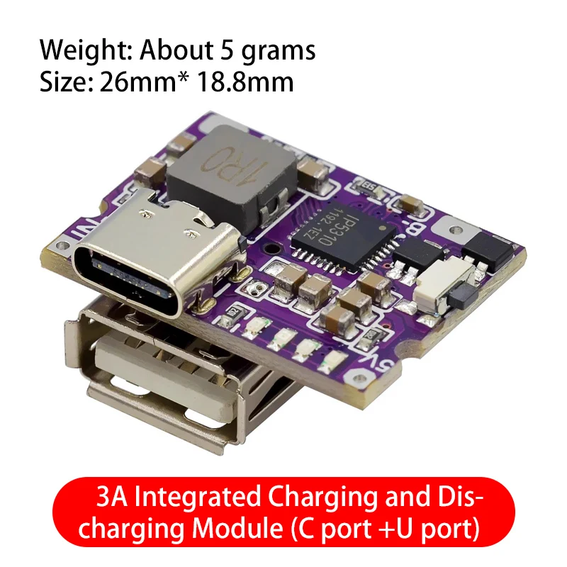 Mini-Typ-C-Ladegerät-Motherboard, 3 A, Laden und Entladen, integriertes Modul, wiederaufladbares Mobiltelefon, 5 V bis 4,2 V – Detail 3