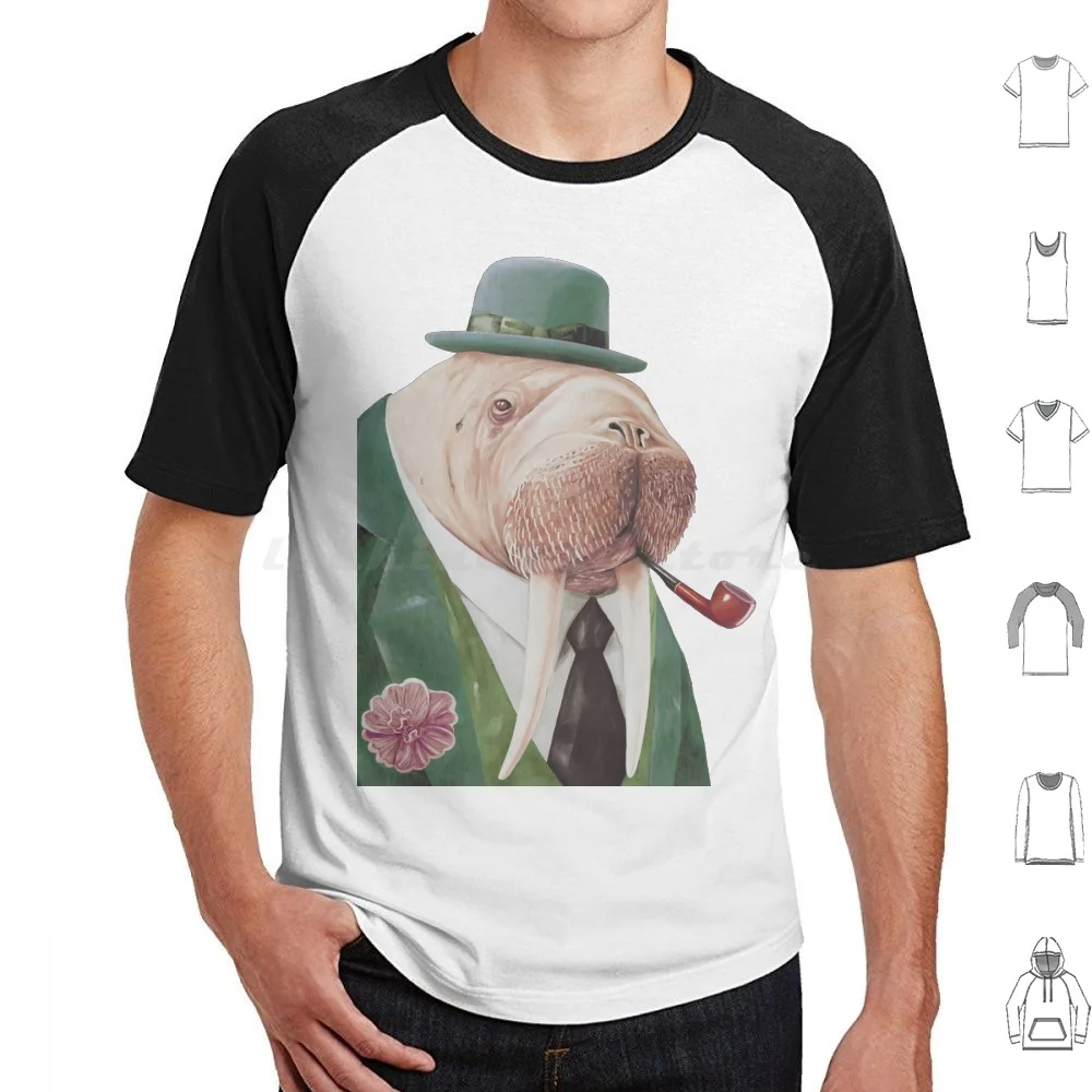 Walrus Green T Shirt Big Size 100% Cotton Walrus Dapper Animal Animals In Animal Painting Animal Walrus Animal Walrus Green