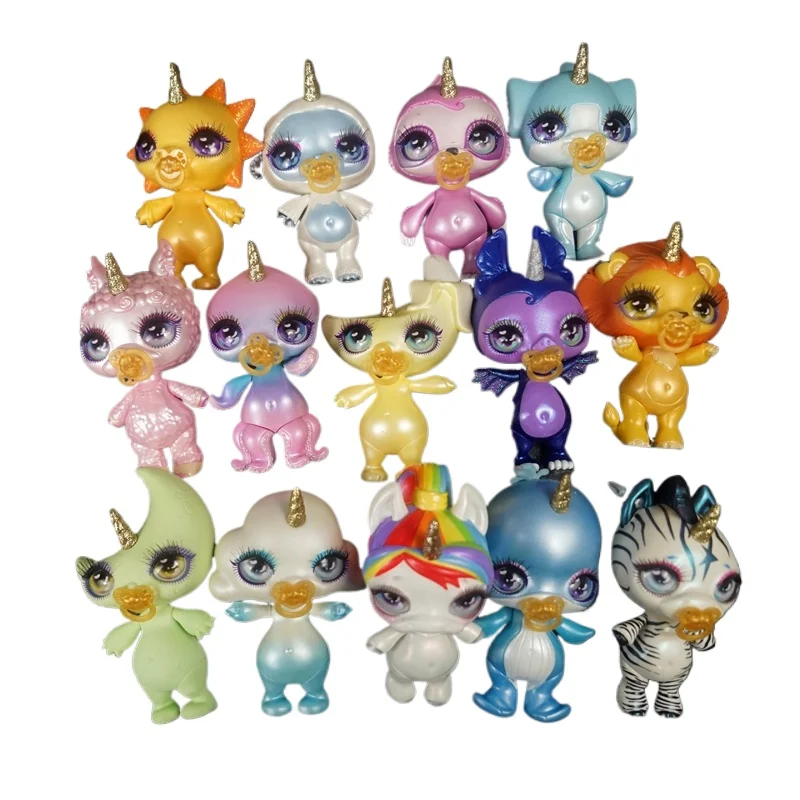 Slimes genuíno unicórnio animal de estimação bebê olhos de vidro cílios longos brinquedo shake shack feliz as articulações pode mover modelo animal dos desenhos animados jogar