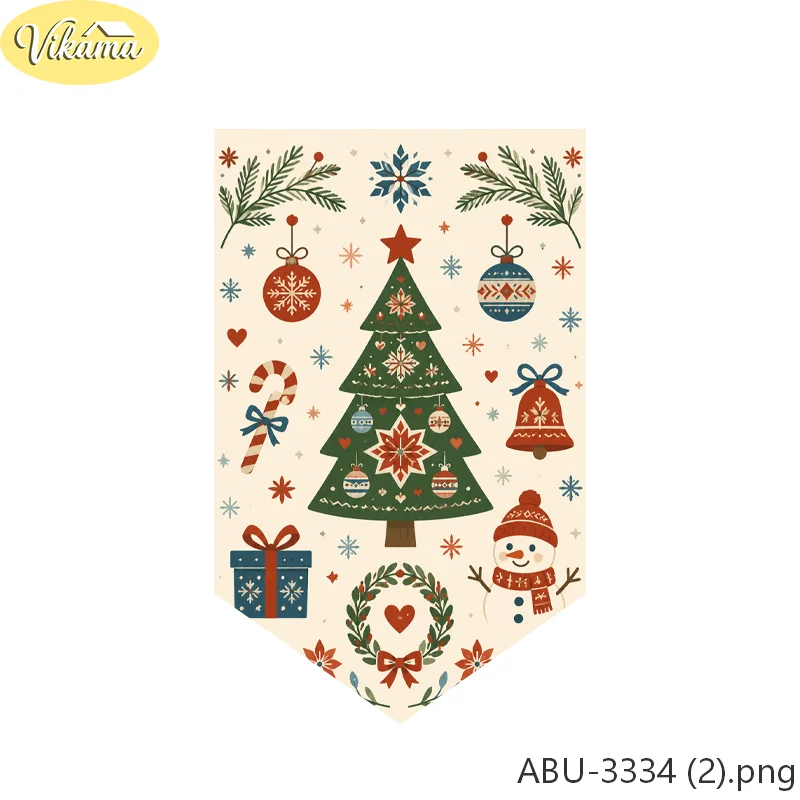 VIKAMA Vintage Christmas Triangle Banners, Hand-Painted Christmas Tree Fabric Triangle Banner Set, Door and Window Home Decor
