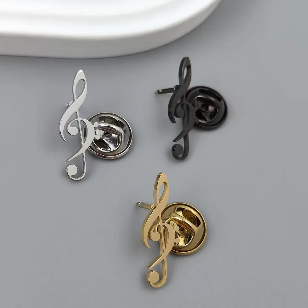 Fashionable music symbol brooch stainless steel lapel pin, melody symbol, music lover accessories, popular music accessories