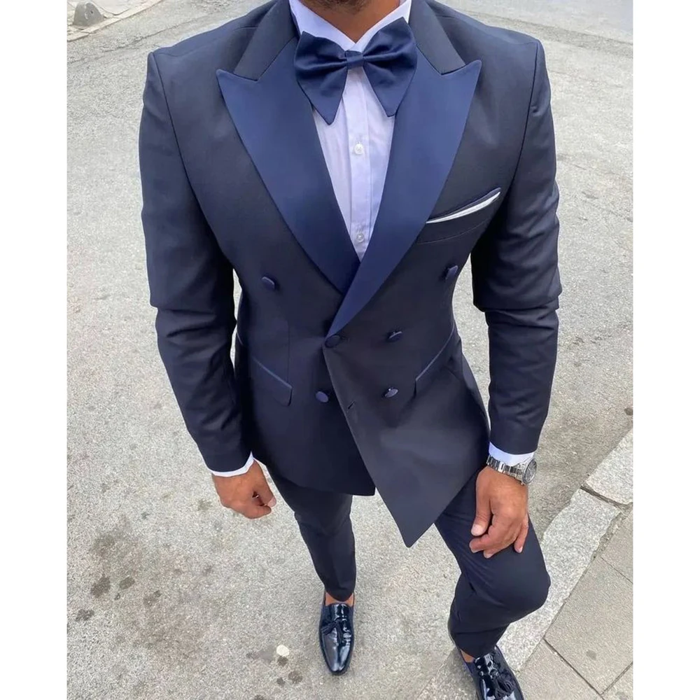 Costume Homme Men Suits Double Breasted Peak Lapel Regular Length Blazer High Quality 2 Piece Jacket Pants Wedding Outfits 2025