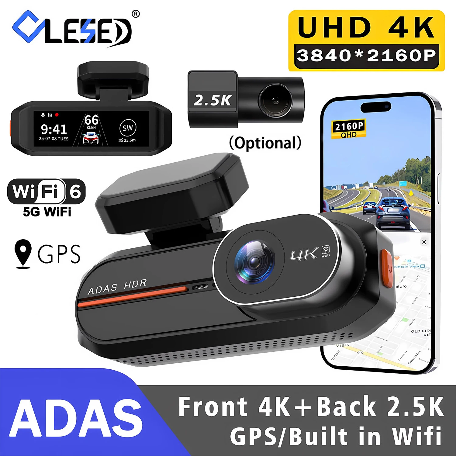 Ultra HD 4K Car Front 2.5K Rear Dash Cam Mini WIFI DVR Black Box Room With 24H Parking Monitor Night Vision,GPS/Rear View Camera