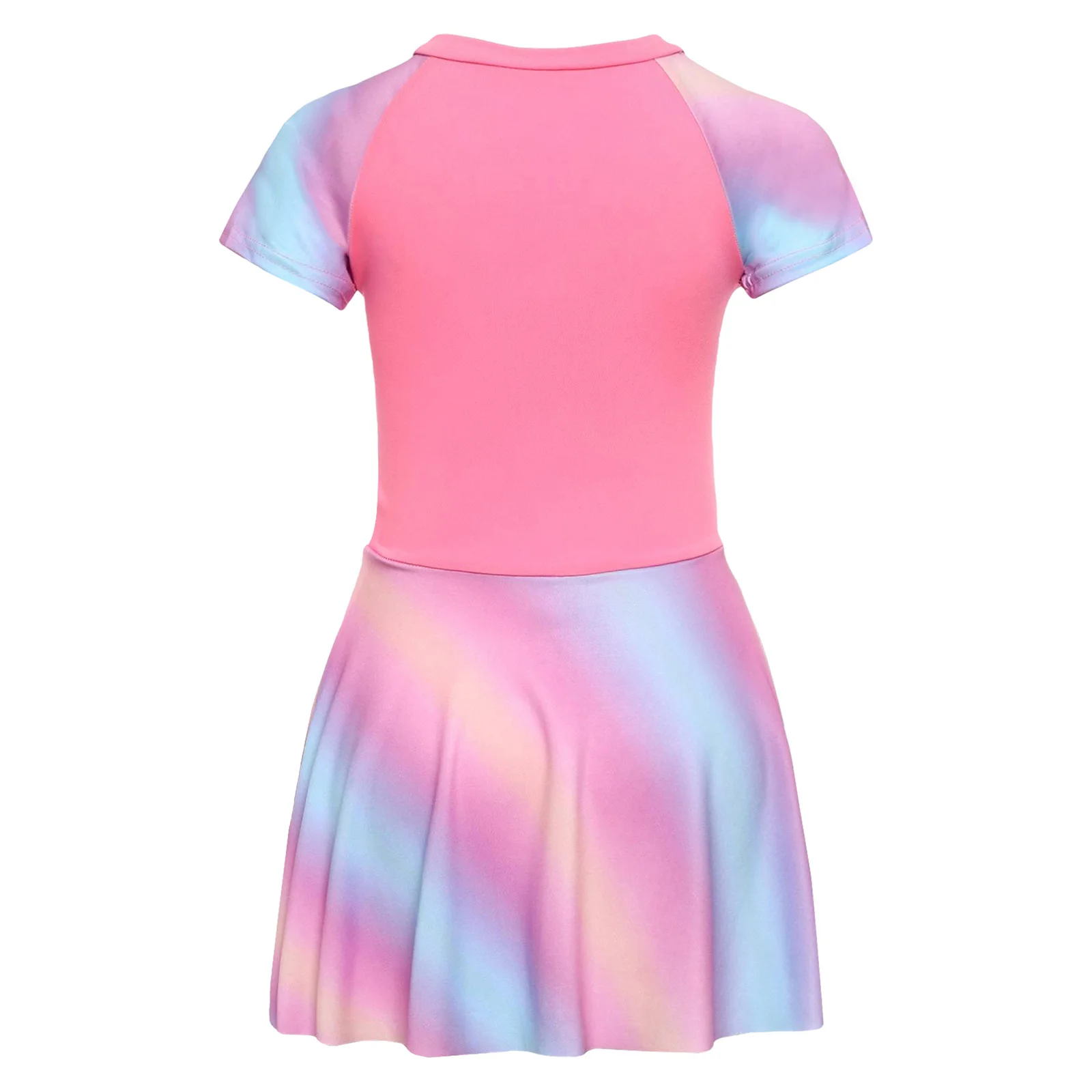 Moda meninas vestido de natação de uma peça manga curta cor bloco maiô com almofadas no peito zíper frontal e shorts de segurança beachwear