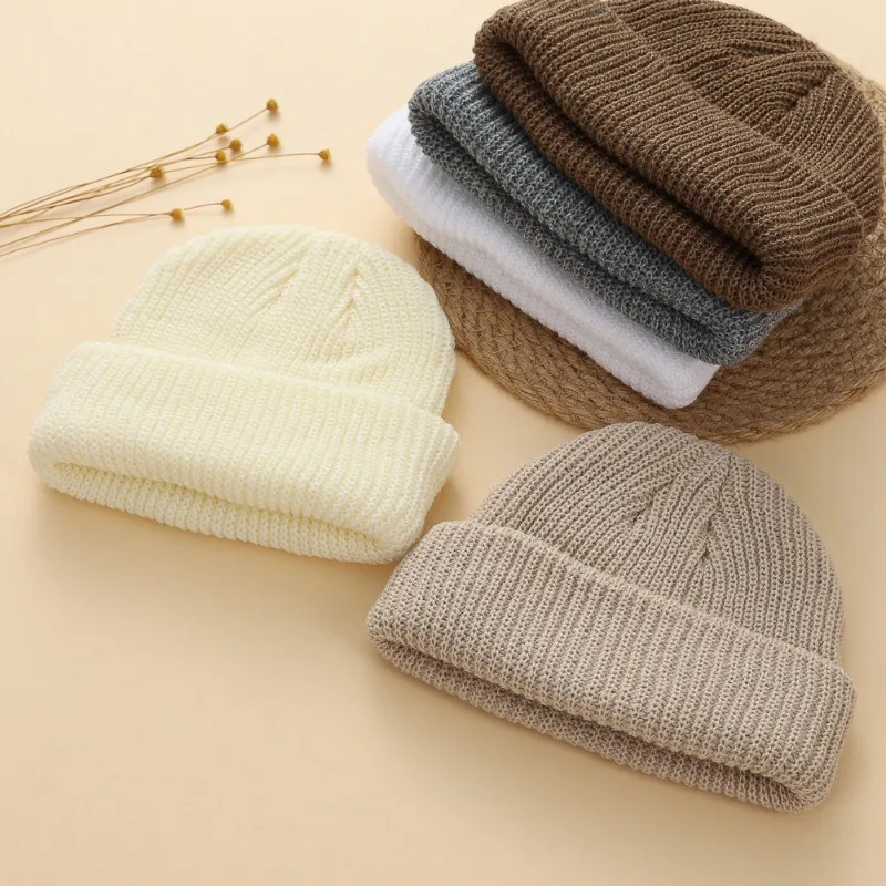 Acrylic Baby Beanie Stretch Seamless Knit Cap for Newborns Warm Winter Simplicity Soft Protection Head Solid Color Infant Hat