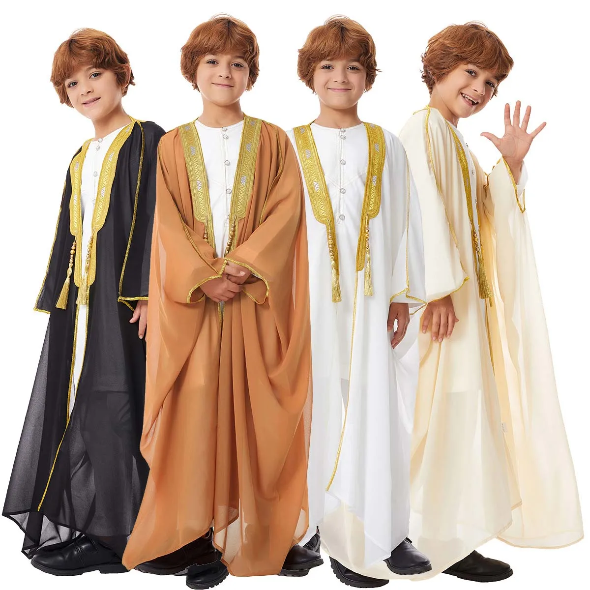 

Eid Ramadan Open Abayas Teenage Boy Kids Chiffon Transparent Muslim Islamic Arabic Cardigan Prayer Jubba Thobe Arabe Djellaba