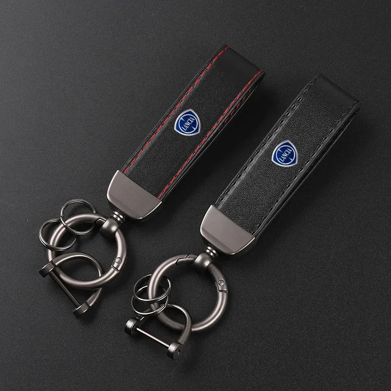 Deluxe Leather Keychain with Car Badge Keychain Pendant For Lancia ypsilon delta musa nera thema STRATOS Y Phedra