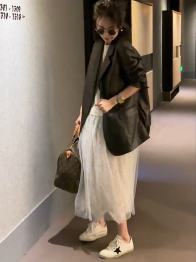 VIVI en cuir véritable surdimensionné décontracté Jaet eepskin Long manteau femmes Sle trajet vent couleur Pure boutonné manteau