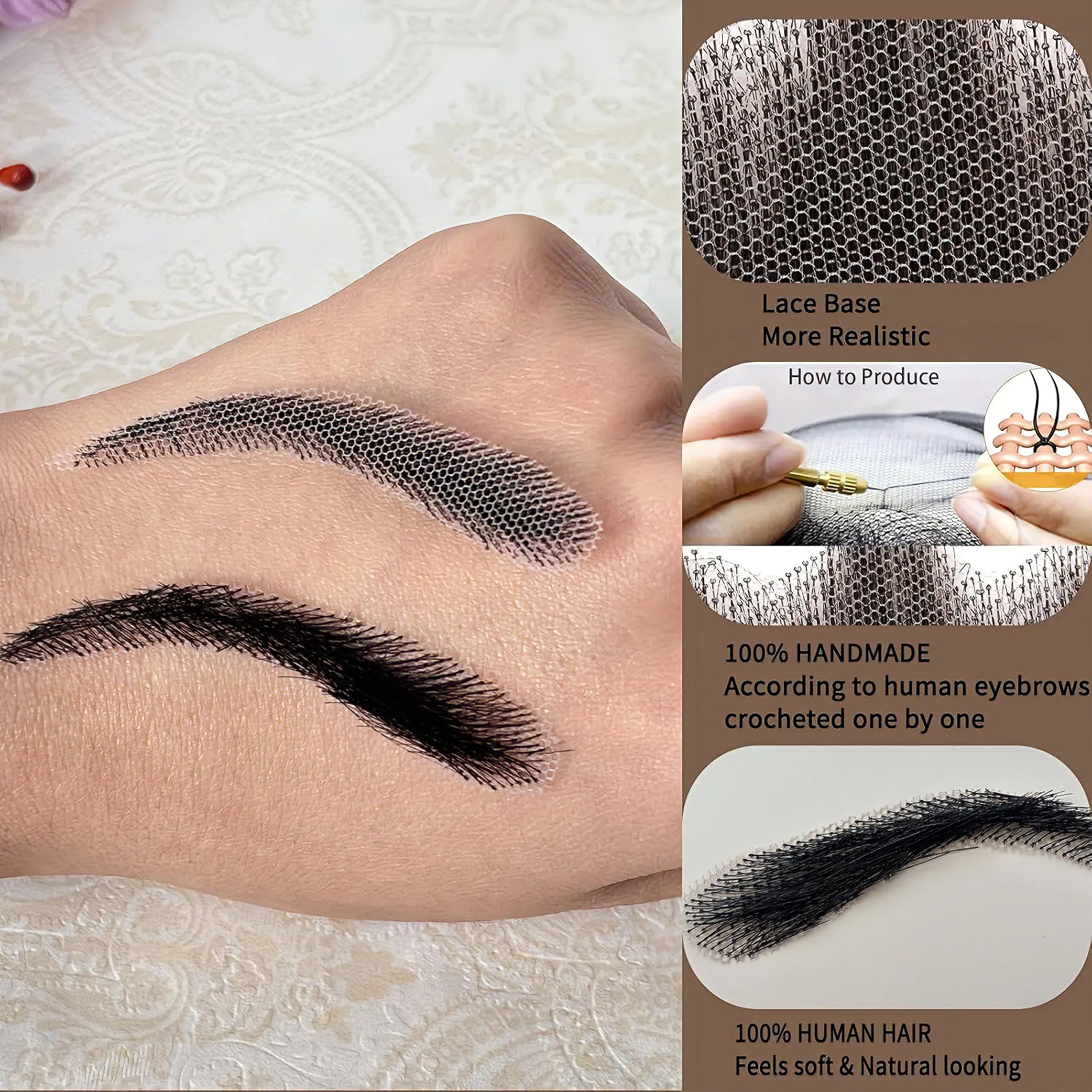 VEYDA Fake Eyebrow Women Or Man Hair Brazilian Hair Invisible Handmade 100% Human Hair Fake Eyebrows Hand Tied False Eyebrows image 2