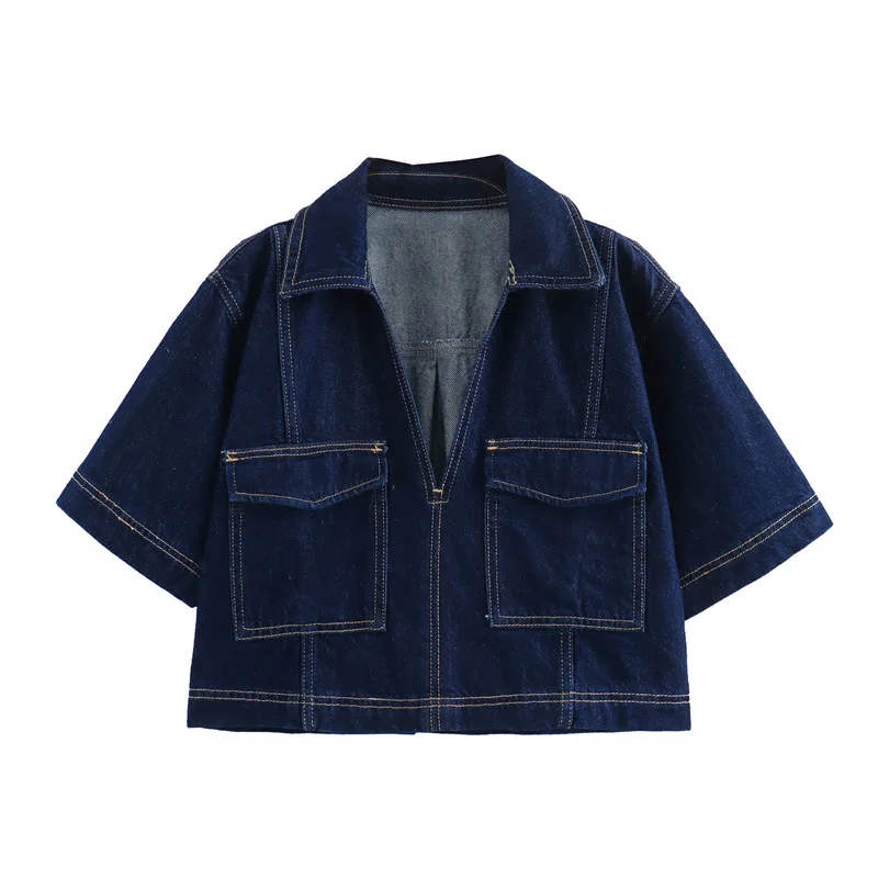 2025 summer new short denim shirt double placket denim skirt pants suit women