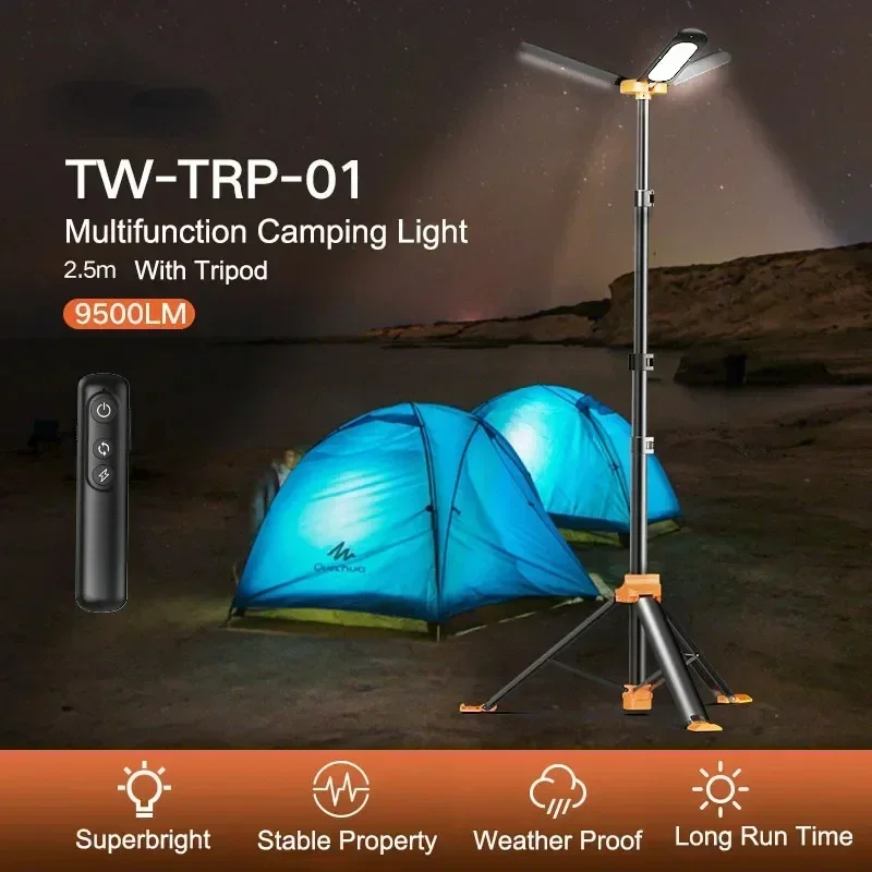 Adjustable Height LED Camping Tent Light - Lightweight Portable Outdoor Solar Powered Reading Lamp for Camping