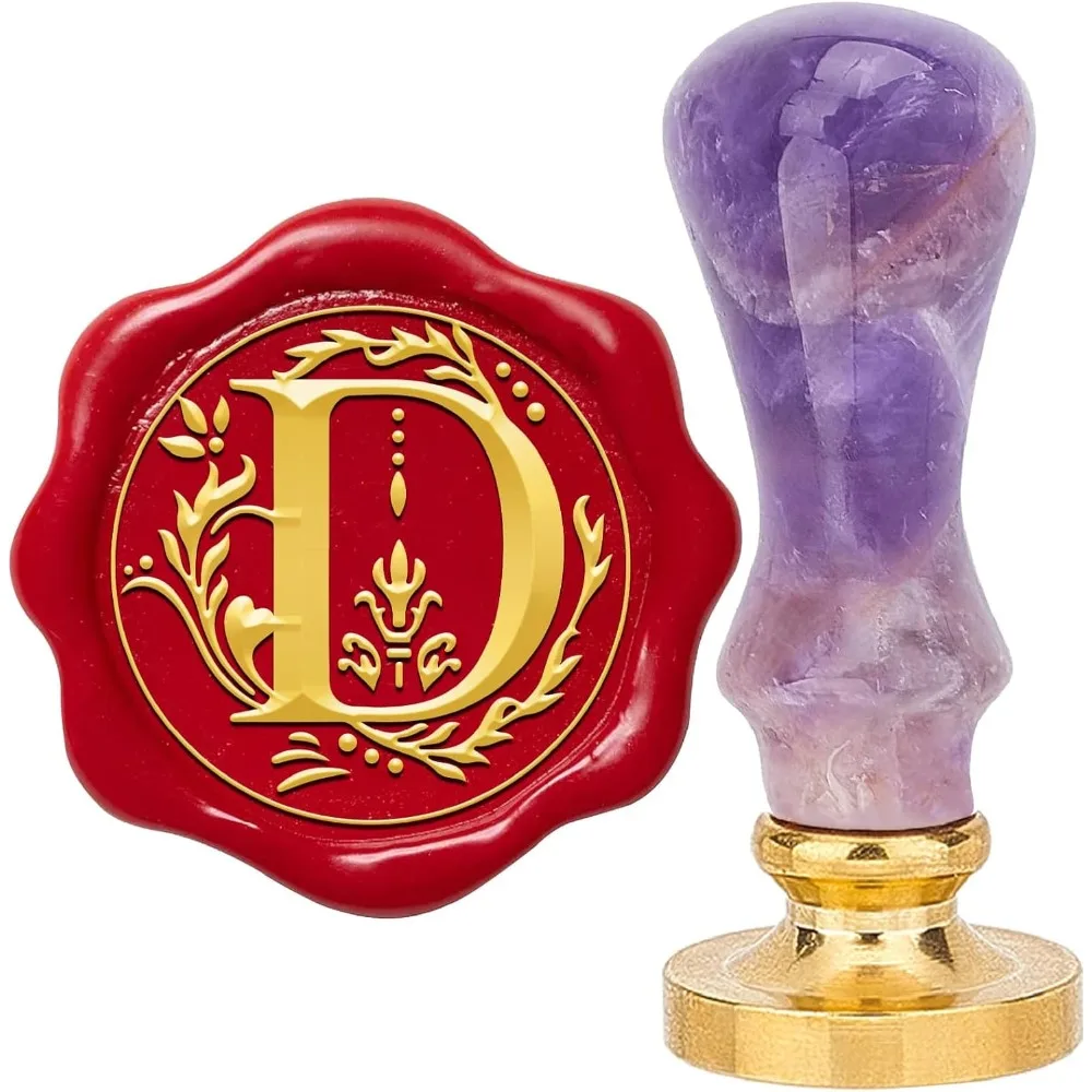 Letter D Amethyst Handle Wax Seal Stamp Retro Alphabet Initials Sealing Wax Stamp Vintage 26 Letters A-Z 25mm Removable Brass
