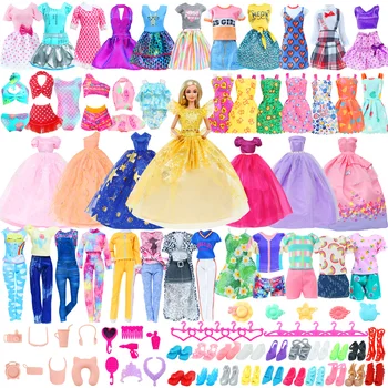 50 Pcs/Set Handmade Doll Clothes for 11.5'' Doll 2 Evening Gown Bikinis 3 Outfit 2 Mini Dress 10 Hangers 31 Accessories Kids Toy