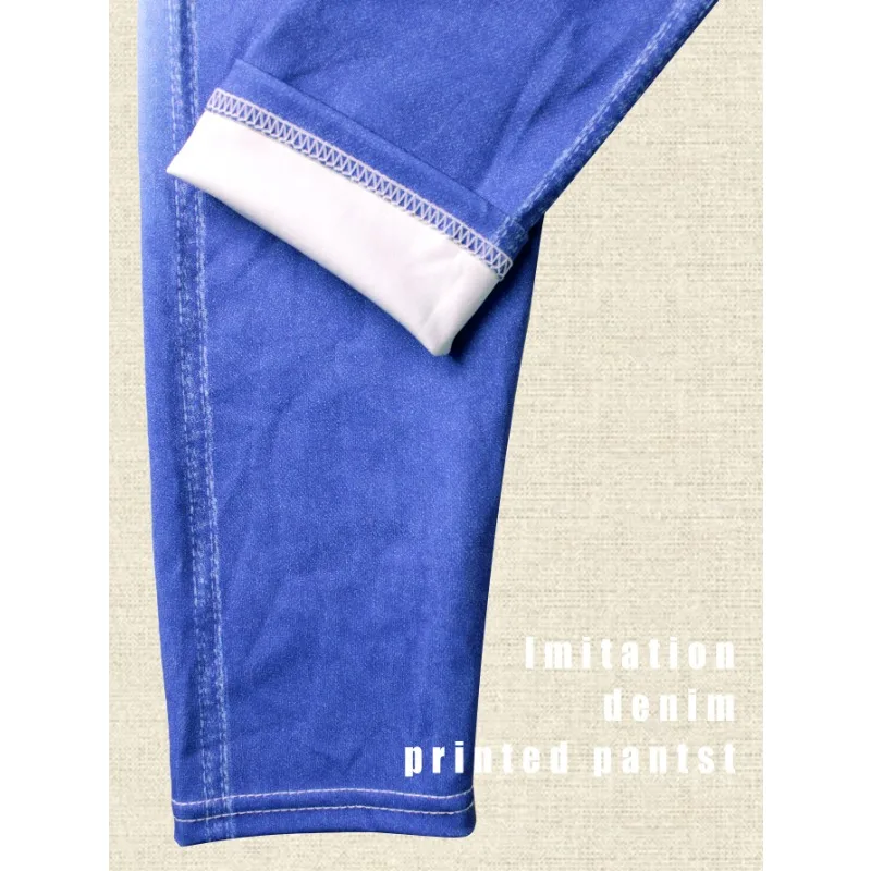 Kobiety uwielbiają fałszywe legginsy z kieszeniami i nadrukiem wysokiej talii rozciągliwe legginsy dżinsowe modne codzienne spodnie ołówkowe joga Fitness wąskie legginsy