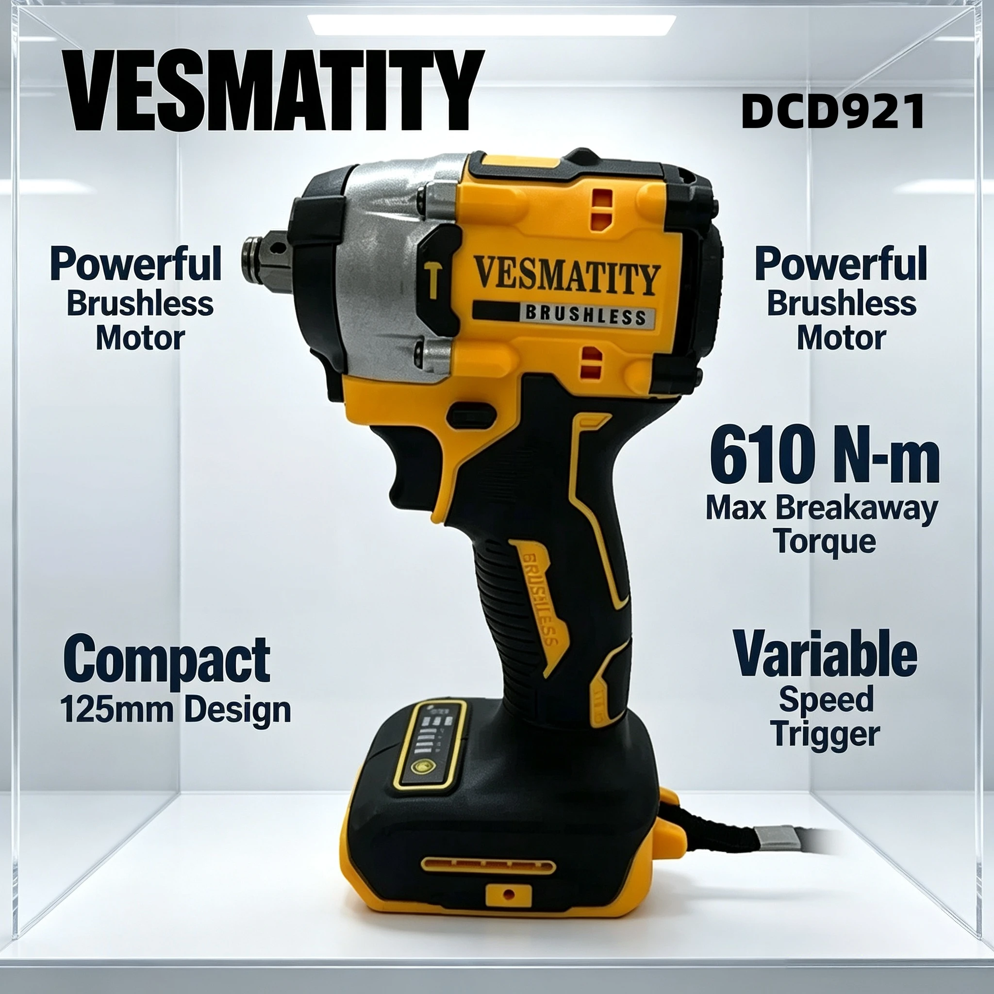 Vesmatity DCD921 Bürstenloser 610Nm Schlagschrauber 2500RPM Kabellos 12mm Vierkantantrieb Akku-Kernaggregat