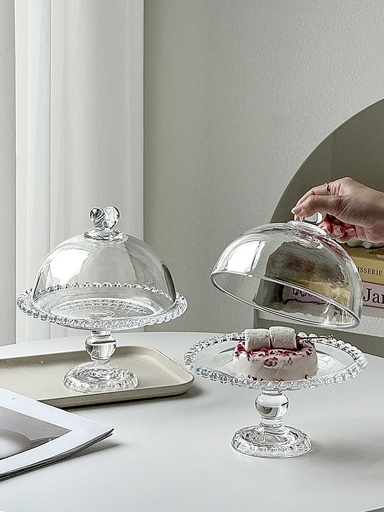 

Retro Love Heart High Foot Plate Set Salad Western Dinner Dert Display Cover Glass Material French Sle Fren