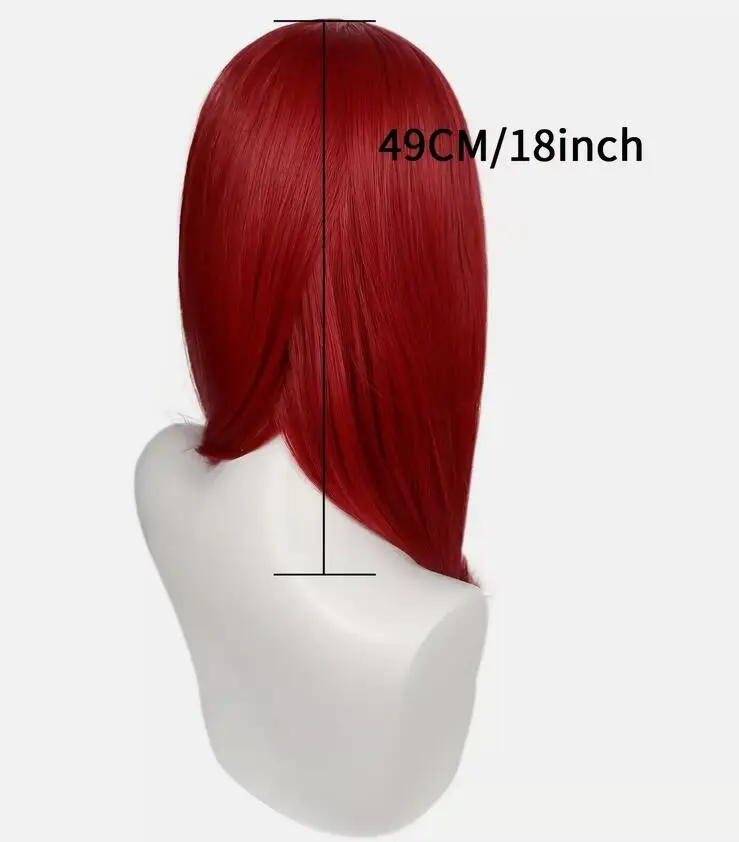 Rambut sintetis Wig Cosplay Anime merah anggur lurus panjang Medium dengan poni