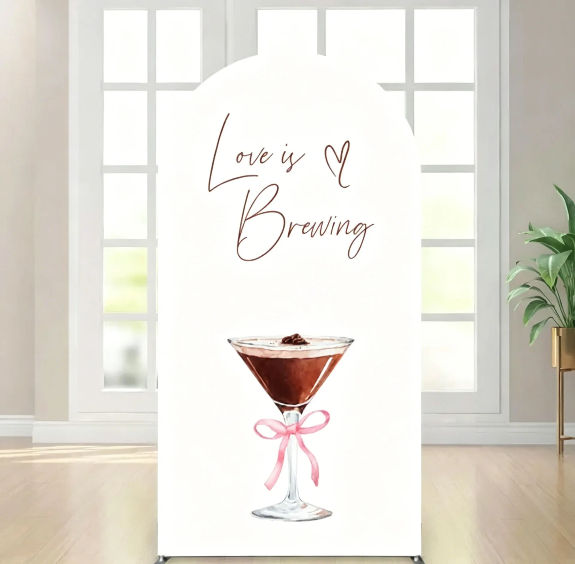 Custom 2-Side Love is Brewing Bridal Shower Arch Backdrop Cover Coffee Martini Wedding Custom Name Engagement Decor Backdrop