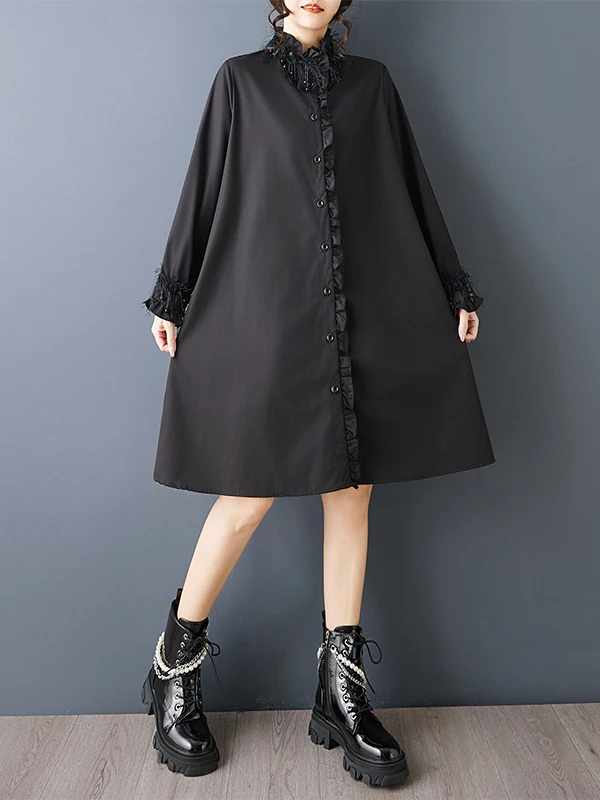 Authentiek lente-herfst los gesplitst ontwerp Faion irt Dr k Sle houten ontwerp katoen lange Sve button-up