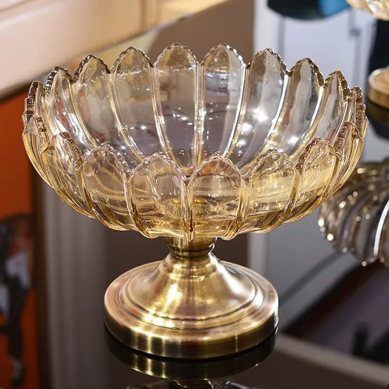 European Fruit Plate Living Room Household Creative Snacks Metal Glass Coffee Table Dried Fruit Plate Home Accessories