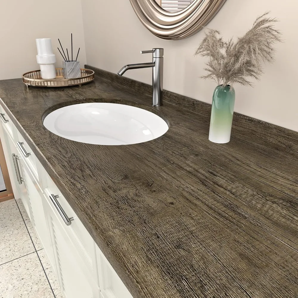 กระดาษติดเคาน์เตอร์ลายไม้สีน้ำตาลขนาด 24x394 นิ้ว กันน้ำ ลอกออกได้ สำหรับห้องครัว โต๊ะ และตู้