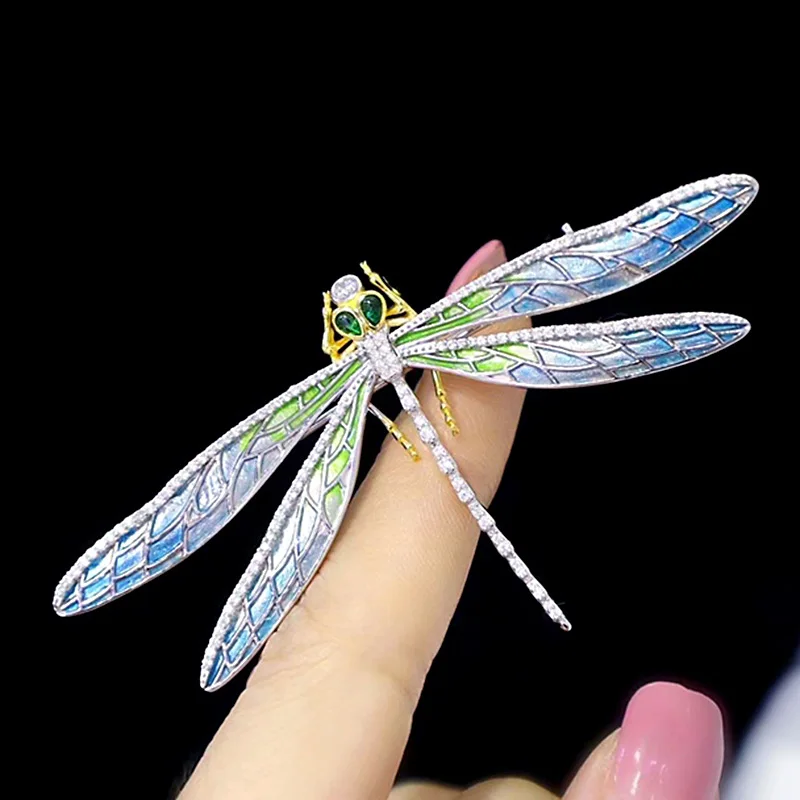 ZOCA New Design 925 Sterling Silver Paint K Gold Dragonfly Brooch Women's Boutique Jewelry Party Wedding Collection Gift