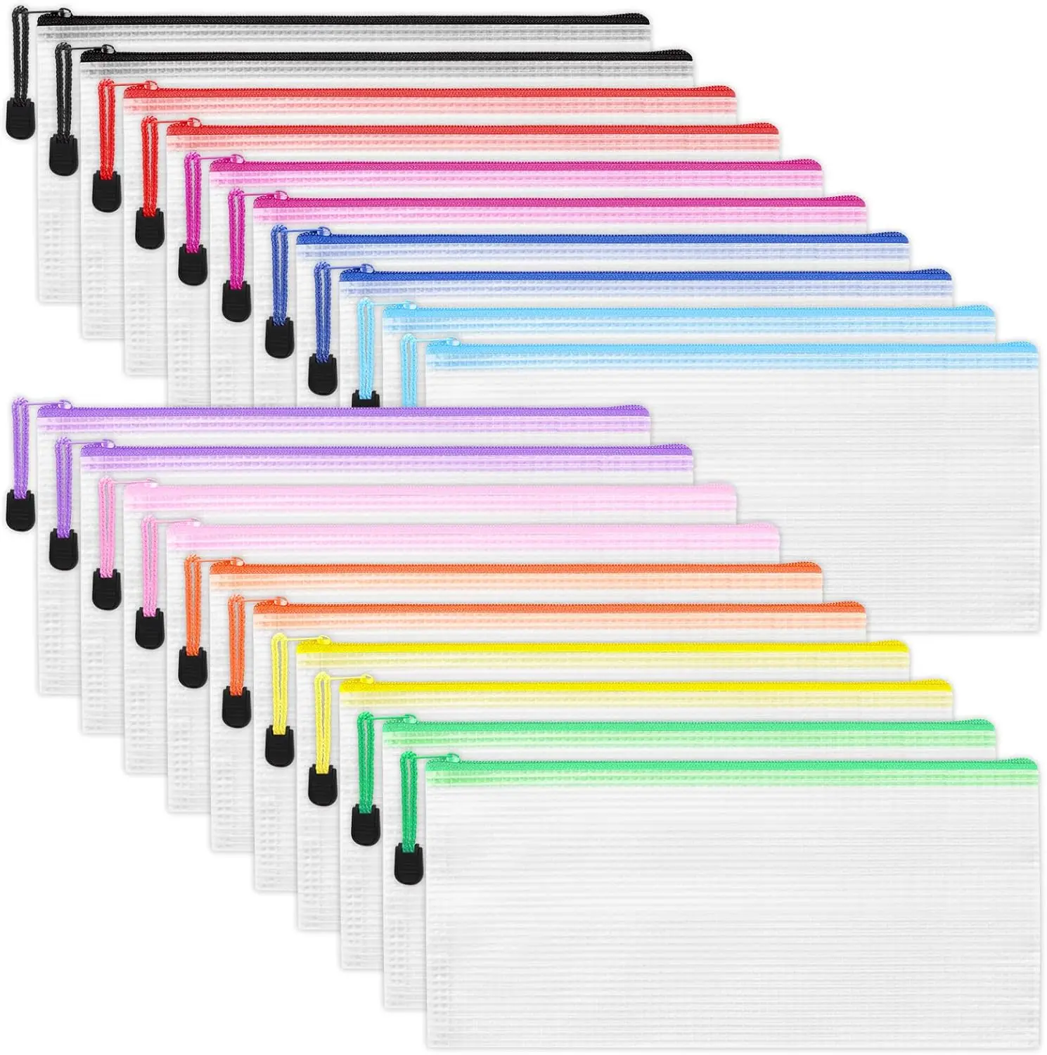 

20pcs Mesh Zipper Pouch 9.5x4.5in 10 Colors for Travel Storage Cosmetics Office Supplies