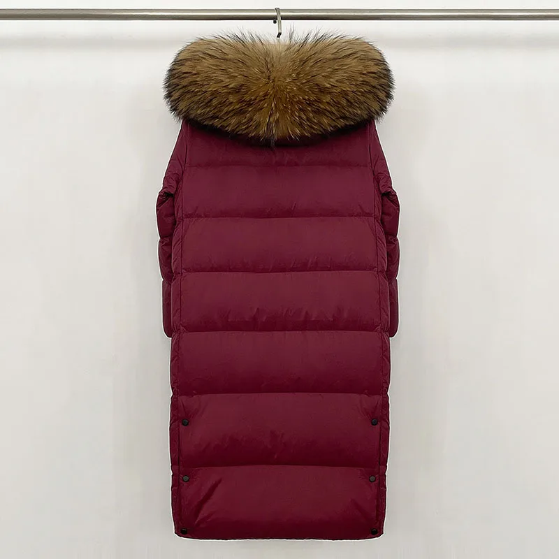 Novo inverno engrossado para baixo jaqueta feminina pato branco 2025 gola de pele natural à prova de frio de alta qualidade jaqueta feminina h549