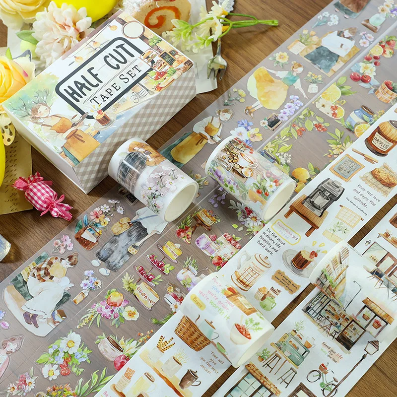 4Pcs/Set Die Cut PET Tape Set Coffee Daily Planner Decorative Washi Tape Stickers for Journal Scrapbooking Craft Supplies