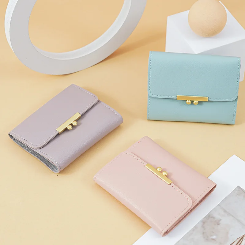 LAYRUSSI Fashion Small Pu Leather Credit Card Holder Short Wallet Women Coin Purse Ladies Simple Candy Purse Student Card Wallet