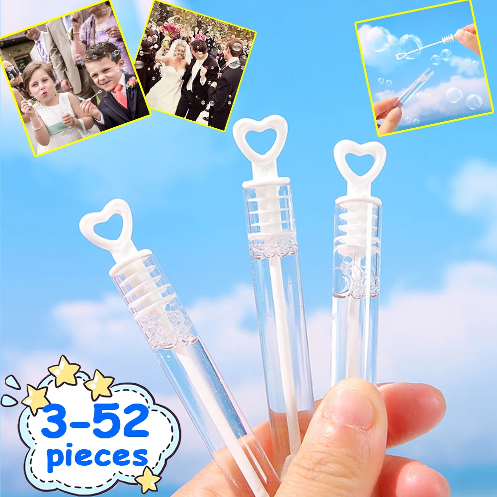 

3/12/36/52Pcs Mini Heart Bubble Wand Tubes Romantic Atmosphere Wedding Ceremony Party Decor Empty Soap Bottles Kids Toys Gifts