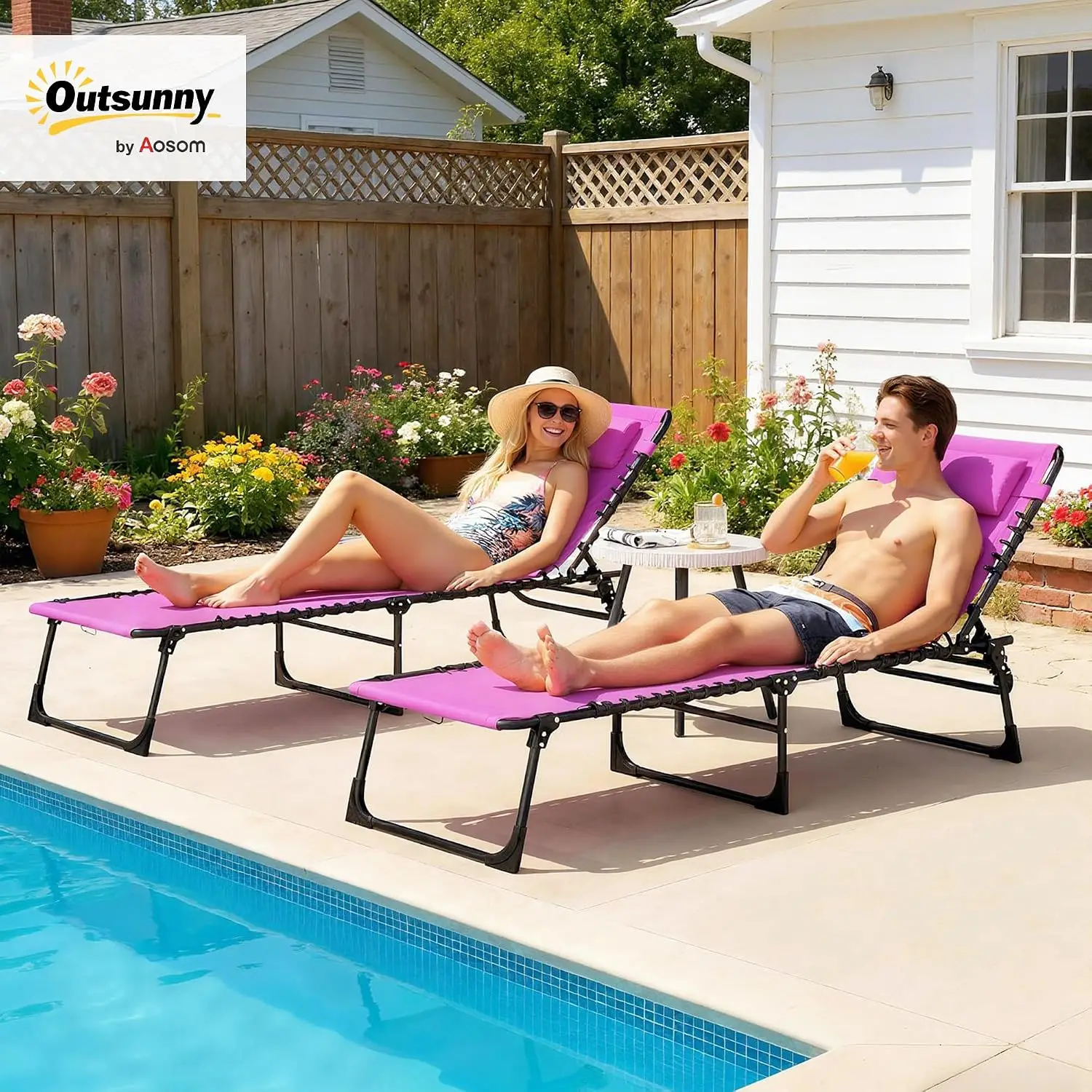 Folding Chaise Lounge Chair Outdoor Mesh Seat Set of 2, Customized
