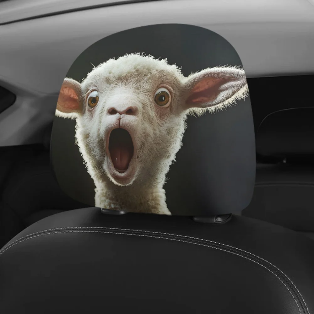 2pcs, Panic Sheep Bleating Printed Car Headrest Covers,, Washable And Easy to Clean,  Snug Fit, to Install And Remove,